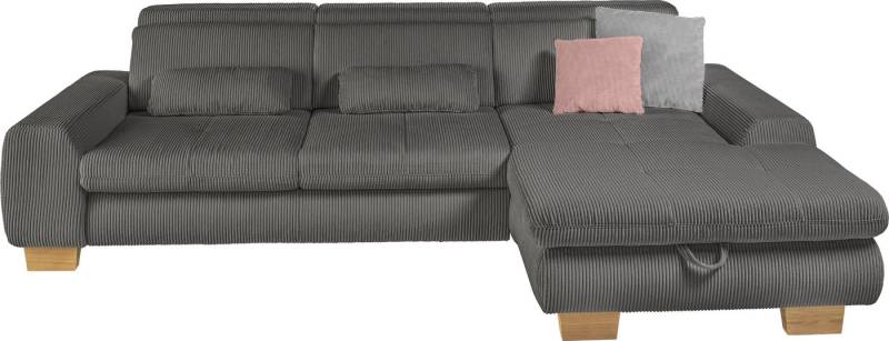 set one by Musterring Ecksofa, Kopteil verstellbar, mit Bettfunktion, in Cord, anthrazit, Sitzhöhe 49 von set one by Musterring