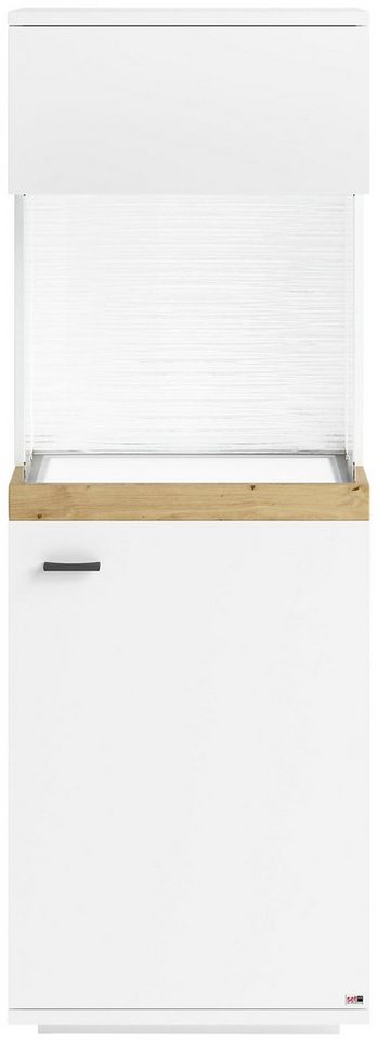 set one by Musterring Glasvitrine Lancaster Farben weiß oder grau mit Eicheabsetzung, mit LED-Beleuchtung von set one by Musterring