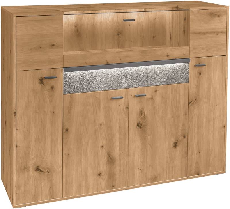 set one by Musterring Highboard Deltona, inklusive Beleuchtung, Glasklappe und Zierelement, B154 x H122 cm von set one by Musterring