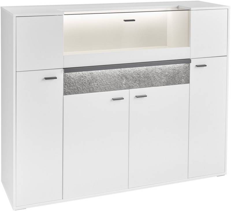 set one by Musterring Highboard Deltona, inklusive Beleuchtung, mit Glasklappe und Zierelement, B154 x H122 cm von set one by Musterring