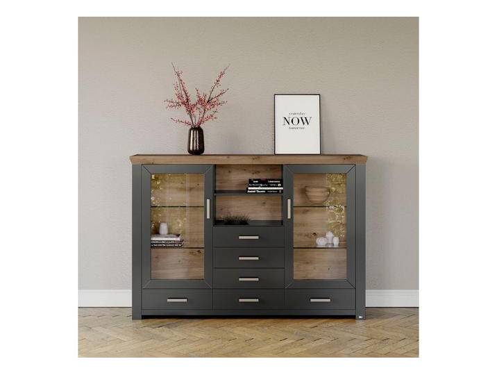 set one by Musterring Highboard York, Typ 56, mit Glastüren, B 184 cm, grau von set-one-by-Musterring