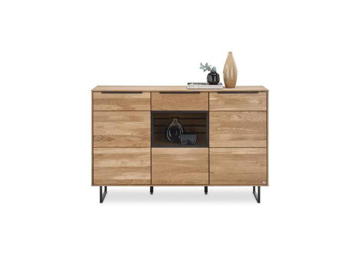 set one by Musterring Jackson Sideboard mit LED-Beleuchtung und Vitrinenelement - Kufengestell Metall schwarz, Natur, Rustikal, Soft-Close-Funktion von set-one-by-Musterring
