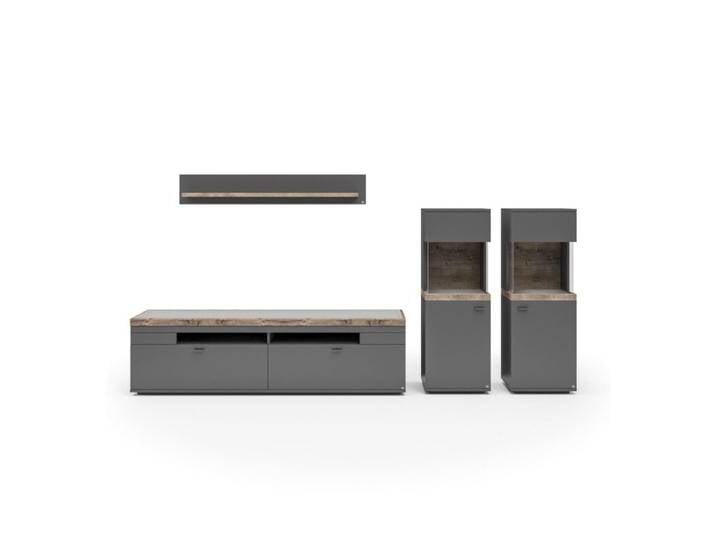 set one by Musterring Lancaster Wohnwand Type 78 - optional mit LED-Beleuchtung - Dekor grau anthrazit, Absetzung Eiche Ribbeck cognac Nachbildung, Klarglas , ohne Zubehör set one by Musterring Lancaster Wohnwand Type 78 - optional mit LED-Beleuchtung - Dekor grau anthrazit, Absetzung Eiche Ribbeck cognac Nachbildung, Klarglas , ohne Zubehör von set-one-by-Musterring