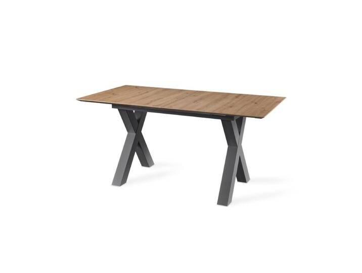 set one by Musterring New Atlanta Esstisch ausziehbar mit Gestell in X-Form und Platte mit Schweizer Kante - Asteiche Artisan Nachbildung , X-Gestell Dekor Vulkanschwarz supermatt , 170/220 x 75,5 x 90 von set-one-by-Musterring