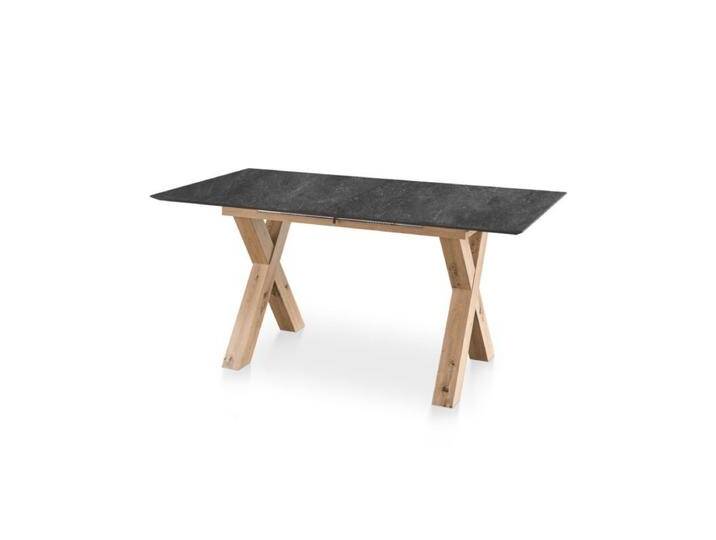set one by Musterring New Atlanta Esstisch ausziehbar mit Gestell in X-Form und Platte mit Schweizer Kante - Keramik schwarz Nachbildung , X-Gestell Asteiche artisan Nachbildung , 170/220 x 75,5 x 90 von set-one-by-Musterring