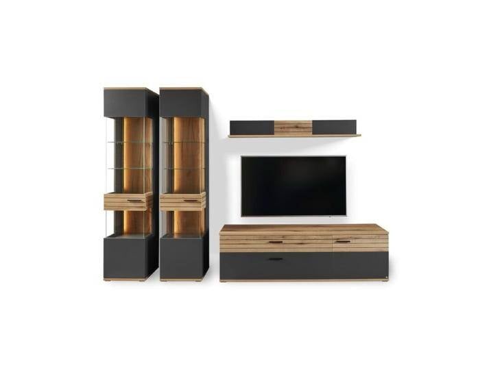 set one by Musterring Quincy Wohnwand 4-teilig Type 28 – inkl. LED-Beleuchtung - Dekor Anthrazit von set-one-by-Musterring