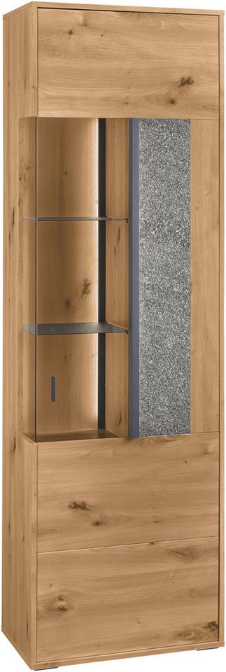 set one by Musterring Vitrine Deltona mit Sandsteinelement, inkl. Beleuchtung, zwei Farben, B64 x H204 cm von set one by Musterring