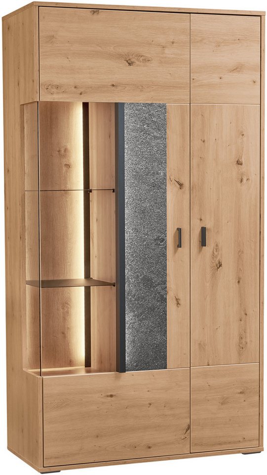 set one by Musterring Vitrine Deltona mit Sandsteinelement, inkl. Beleuchtung, zwei Farben, B94 x H170 cm von set one by Musterring
