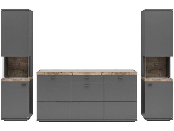 set one by Musterring Wohnwand Lancaster, 3-teilig mit Fronten in weiß oder grau, Breite ca.300cm, grau, Mit Beleuchtung set one by Musterring Wohnwand Lancaster, 3-teilig mit Fronten in weiß oder grau, Breite ca.300cm, grau, Mit Beleuchtung von set-one-by-Musterring