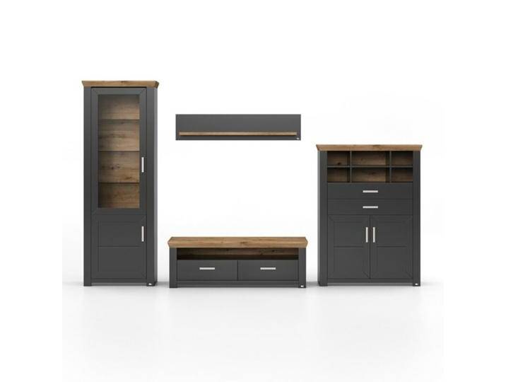 set one by Musterring York Kombination 23 in Dekor 4-teilig mit Wandboard Breite 130 cm - Dekor grau anthrazit Artisan Eiche Nachbildung von set-one-by-Musterring