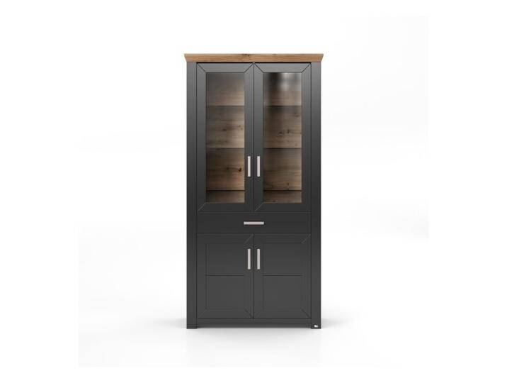 set one by Musterring York Vitrine Type 18 mit 2 Glastüren und 1 Schubkasten - Dekor Grau Anthrazit und Artisan Eiche Nachbildung von set-one-by-Musterring