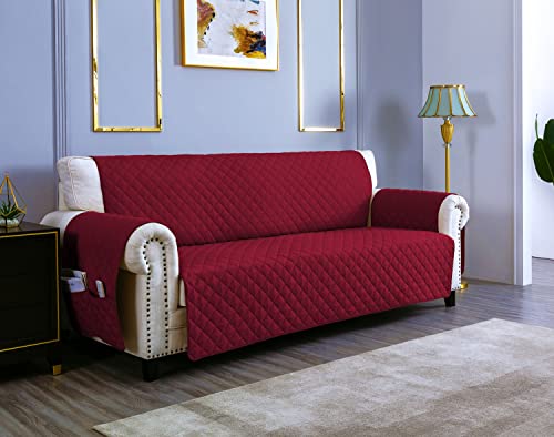 sevi's Sofabezug 2 Sitzer 120cm, Sesselschoner Wasserdicht Reversibel mit Auflage, Geeignet für alle Sofas - Rotwein von sevi's