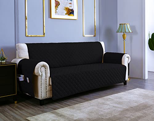 sevi's Sofabezug 2 Sitzer 120cm, Sesselschoner Wasserdicht Reversibel mit Auflage, Geeignet für alle Sofas - Schwarz von sevi's