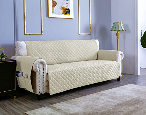 sevi's Sofabezug 2 Sitzer 120cm, Sesselschoner Wasserdicht Reversibel mit Auflage, Geeignet für alle Sofas - Weiße Creme von sevi's