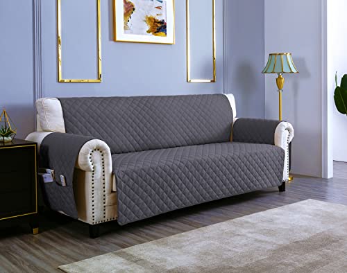 sevi's Sofabezug 4 Sitzer 220cm, Sesselschoner Wasserdicht Reversibel mit Auflage, Geeignet für alle Sofas - Dunkelgrau von sevi's