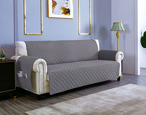 sevi's Sofabezug 4 Sitzer 220cm, Sesselschoner Wasserdicht Reversibel mit Auflage, Geeignet für alle Sofas - Grau von sevi's