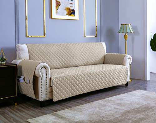 sevi's Sofabezug 2 Sitzer 120cm, Sesselschoner Wasserdicht Reversibel mit Auflage, Geeignet für alle Sofas - Beige von sevi's
