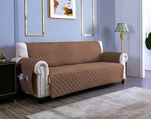 sevi's Sofabezug 2 Sitzer 120cm, Sesselschoner Wasserdicht Reversibel mit Auflage, Geeignet für alle Sofas - Hellbraun von sevi's
