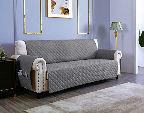 sevi's Sofabezug 2 Sitzer 120cm, Sesselschoner Wasserdicht Reversibel mit Auflage, Geeignet für alle Sofas - Hellgrau von sevi's
