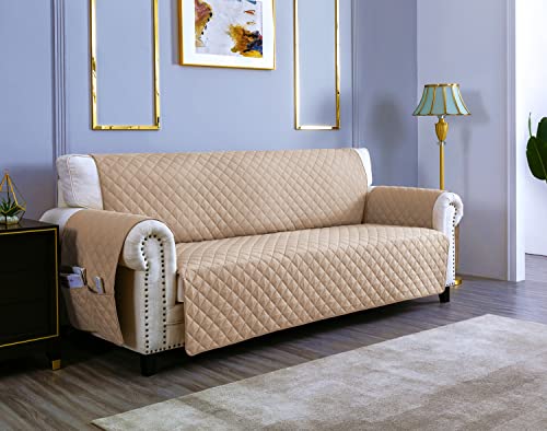 sevi's Sofabezug 2 Sitzer 120cm, Sesselschoner Wasserdicht Reversibel mit Auflage, Geeignet für alle Sofas - Khaki von sevi's
