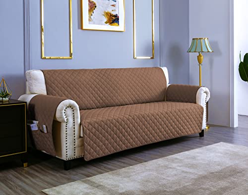 sevi's Sofa überzug 3 Sitzer - Sofabezug Wasserdicht Kratzfest - Couch Überzug Reversibel Fleckenresistent - Sofa Cover für Katzen und Hunden - Hellbraun von sevi's