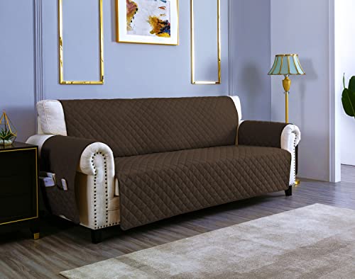 sevi's Sofabezug 4 Sitzer 220cm, Sesselschoner Wasserdicht Reversibel mit Auflage, Geeignet für alle Sofas - Braun von sevi's