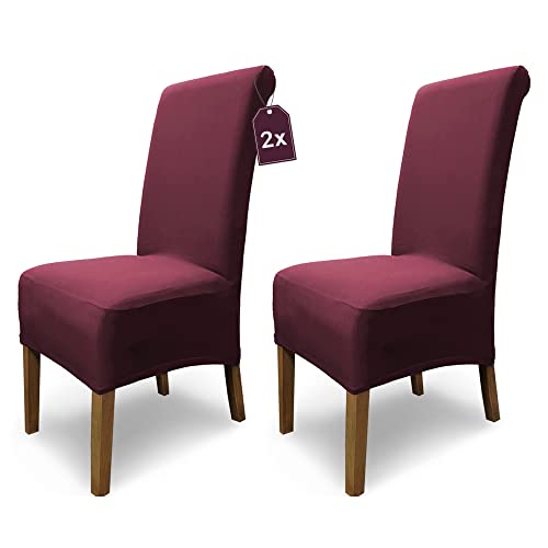 SCHEFFLER-Home 2X Stuhlhussen Stretch Emma/elastische Stuhlhussen Bordeaux 2er Set/Stuhlhussen Baumwolle als Stuhlabdeckung/Stuhlhussen Schwingstühle/Stuhl Hussen Stretch als Stuhlüberzug von sh SCHEFFLER-HOME LIVE HOMESTYLE