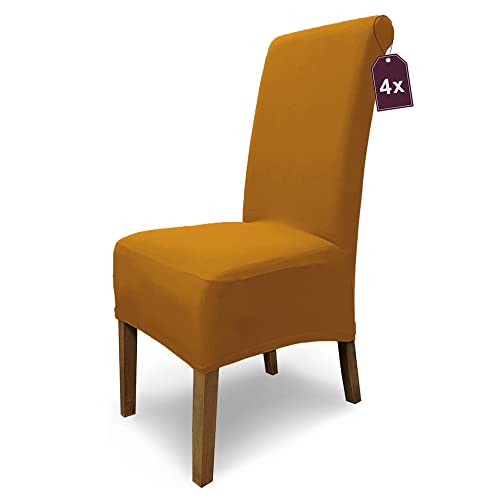 SCHEFFLER-Home 4X Stuhlhussen Stretch Emma/elastische Stuhlhussen Kupfer-Braun 4er Set/Stuhlhussen Baumwolle als Stuhlabdeckung/Stuhlhussen Schwingstühle/Stuhl Hussen Stretch als Stuhlüberzug von sh SCHEFFLER-HOME LIVE HOMESTYLE