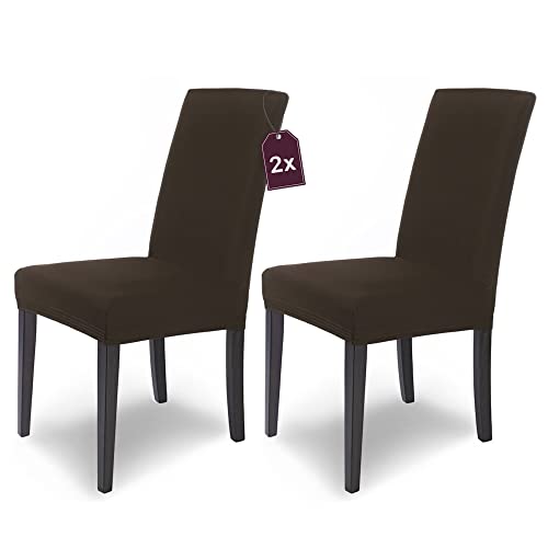 SCHEFFLER-Home Premium Stuhlhusse Mia – Stretch Husse für Schwingstühle Braun 2er Set – Waschbarer Microfaser Stuhlbezug mit dichter Struktur als stilvoller Stuhlüberzug von sh SCHEFFLER-HOME LIVE HOMESTYLE
