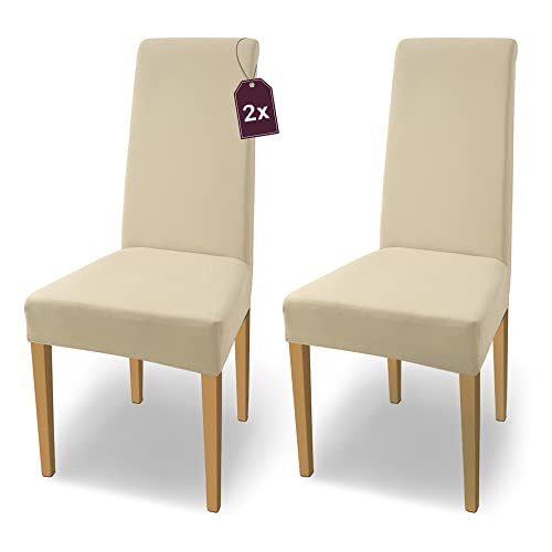 SCHEFFLER-Home Natalie Stretch Stuhlhussen Baumwolle/Stuhlhussen Creme-Natur/Stuhlüberzug 2er Set/Stuhlabdeckung/Stuhlhussen Schwingstühle waschbar/eleganter Spann-Stuhlüberzug Hochlehner von sh SCHEFFLER-HOME LIVE HOMESTYLE