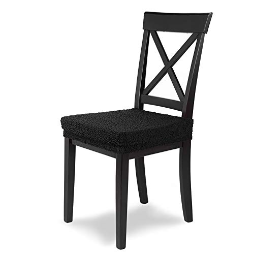 SCHEFFLER-Home Stretch Stuhlbezug Jacquard Lea/Stuhlhussen schwarz als elastischer Schonbezug/Sitzbezug Esszimmerstuhl/Elegante Sitzbezüge für Stühle oder als Bürostuhl Bezug von sh SCHEFFLER-HOME LIVE HOMESTYLE