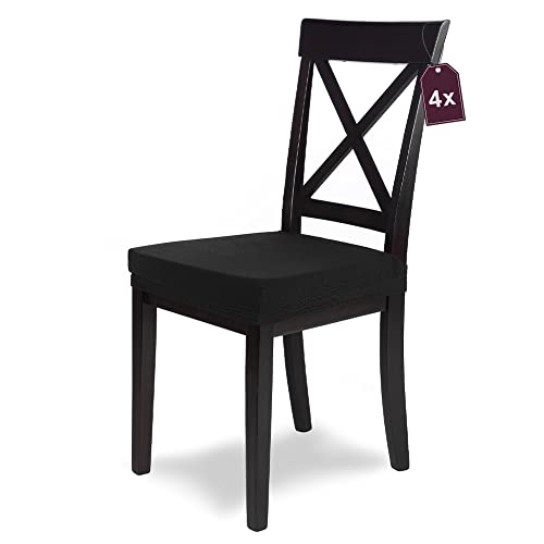 SCHEFFLER-Home Stuhlbezug Mia Schwarz/Stuhlbezug 4er Set Chair Cover Stuhl Überzug als Stuhlschoner/Stuhlhussen Schwarz als Sitzbezug Stuhl/Elegante Sitzbezüge für Stühle oder Bürostuhl Bezug von sh SCHEFFLER-HOME LIVE HOMESTYLE