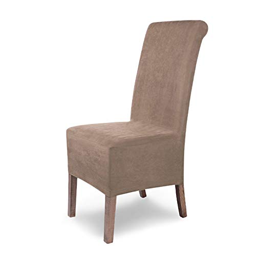 SCHEFFLER-Home Stuhlhussen Leon Taupe/elastische Wildleder Hussen für Stühle/robuste Freischwinger Hussen/Stuhlhussen Stretch & Lederoptik/Stuhl Hussen waschbar von sh SCHEFFLER-HOME LIVE HOMESTYLE