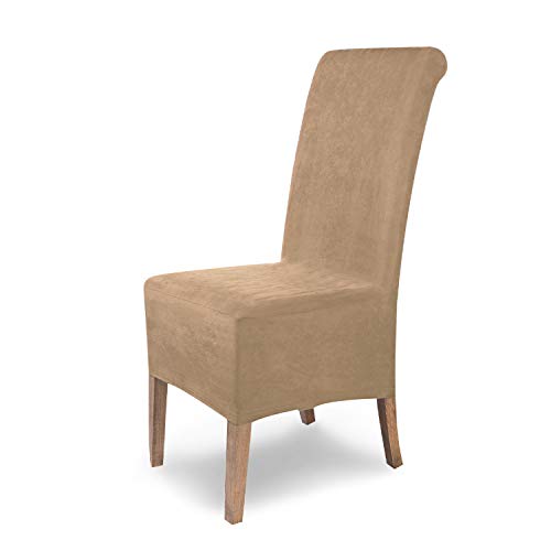 SCHEFFLER-Home Stuhlhussen Leon Beige/elastische Wildleder Hussen für Stühle/robuste Freischwinger Hussen/Stuhlhussen Stretch & Lederoptik/Stuhl Hussen waschbar von sh SCHEFFLER-HOME LIVE HOMESTYLE