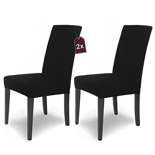 SCHEFFLER-Home Premium Stuhlhusse Mia – Stretch Husse für Schwingstühle Schwarz 2er Set – Waschbarer Microfaser Stuhlbezug mit dichter Struktur als stilvoller Stuhlüberzug – Öko-Tex Zertifiziert von sh SCHEFFLER-HOME LIVE HOMESTYLE