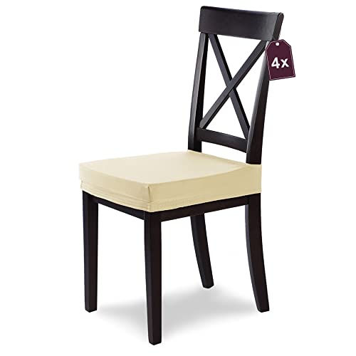 SCHEFFLER-Home Stuhlbezug Marie Creme/Stuhlbezug 4er Set elastische Stuhlbezüge mit Fleckschutz/wasserabweisender Sitzbezug Esszimmerstuhl/Stuhlhussen Stretch als Elegante Sitzbezüge von sh SCHEFFLER-HOME LIVE HOMESTYLE