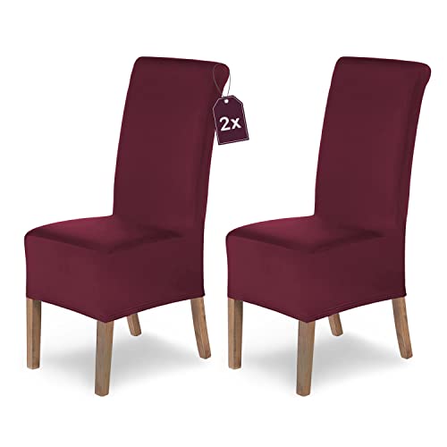 SCHEFFLER-Home Stuhlhussen 2er Set Lena Bordeaux/elastische und langlebige Hussen für Stühle/Robustes Freischwinger Hussen Set/Stuhlhussen Stretch/Stuhl Hussen waschbar von sh SCHEFFLER-HOME LIVE HOMESTYLE