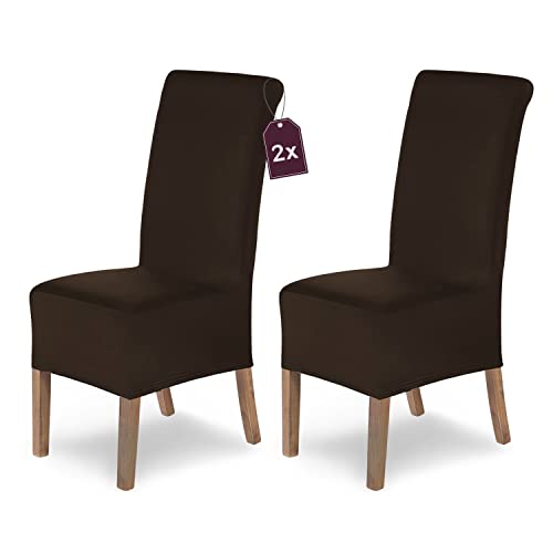 SCHEFFLER-Home Stuhlhussen 2er Set Lena Braun/elastische und langlebige Hussen für Stühle/Robustes Freischwinger Hussen Set/Stuhlhussen Stretch/Stuhl Hussen waschbar von sh SCHEFFLER-HOME LIVE HOMESTYLE