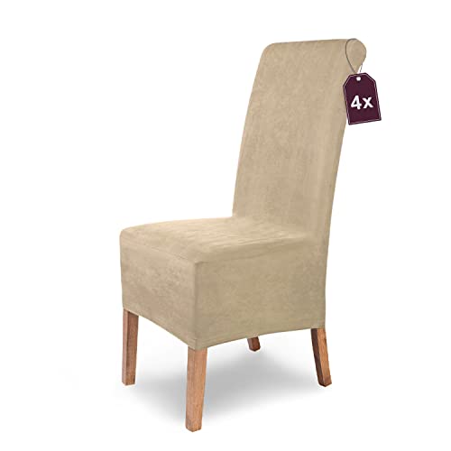SCHEFFLER-Home Stuhlhussen 4er Set Leon Beige-Stein/elastische Wildleder Hussen für Stühle/Robustes Freischwinger Hussen Set/Stuhlhussen Stretch & Lederoptik/Stuhl Hussen waschbar von sh SCHEFFLER-HOME LIVE HOMESTYLE