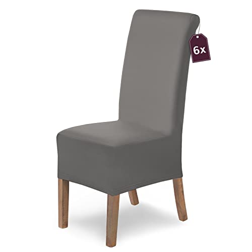 SCHEFFLER-Home Stuhlhussen 6er Set Lena Grau/elastische und langlebige Hussen für Stühle/Robustes Freischwinger Hussen Set/Stuhlhussen Stretch/Stuhl Hussen waschbar von sh SCHEFFLER-HOME LIVE HOMESTYLE