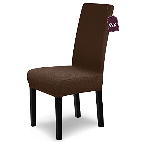 Scheffler Home Stuhlhussen Emil Braun 6er Set Elastische Stuhlbezüge mit edlem Schachbrett-Design in 3D-Struktur Waschbare Stuhlabdeckungen für Schwingstühle & Esszimmerstühle – Öko-Tex Zertifiziert von sh SCHEFFLER-HOME LIVE HOMESTYLE