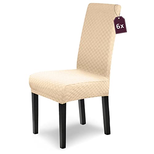 Scheffler Home Stuhlhussen Emil Creme 6er Set Elastische Stuhlbezüge mit edlem Schachbrett-Design in 3D-Struktur Waschbare Stuhlabdeckungen für Schwingstühle & Esszimmerstühle – Öko-Tex Zertifiziert von sh SCHEFFLER-HOME LIVE HOMESTYLE