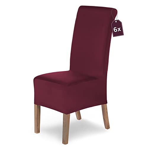 SCHEFFLER-Home Stuhlhussen 6er Set Lena Bordeaux/elastische und langlebige Hussen für Stühle/Robustes Freischwinger Hussen Set/Stuhlhussen Stretch/Stuhl Hussen waschbar von sh SCHEFFLER-HOME LIVE HOMESTYLE