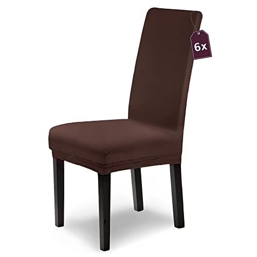 Scheffler Home Stuhlhussen Leni Vellina Baumwolle-Touch Braun 6er Set – Elastische & waschbare Stuhlbezüge Hussen für Freischwinger & Esszimmerstühle – Öko-Tex Zertifiziert von sh SCHEFFLER-HOME LIVE HOMESTYLE