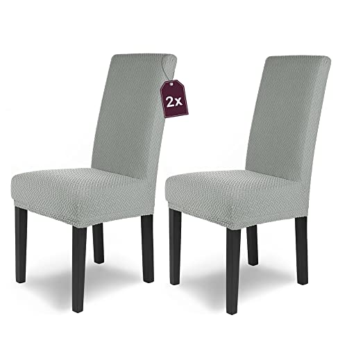 SCHEFFLER-Home Stuhlhussen Stretch Luna/Stuhlhussen Grau 2er Set/elastische Flanell Stuhlabdeckungen/Stuhlhussen Schwingstühle/Hussen Stuhl Überzieher mit Gummiband/Stuhlhussen Samt von sh SCHEFFLER-HOME LIVE HOMESTYLE