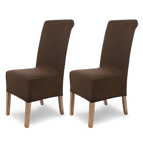 SCHEFFLER-Home Stuhlhussen Stretch Stuhlhussen Sofia Braun 2er Set Stuhlhussen Elastische Stuhlhussen für Schwingstühle Stuhlhussen Biber Stuhlhussen mit Gummizug von sh SCHEFFLER-HOME LIVE HOMESTYLE