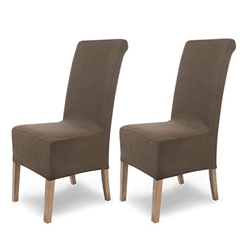 SCHEFFLER-Home Stuhlhussen Stretch Stuhlhussen Sofia Taupe 2er Set Stuhlhussen Elastisch Stuhlhussen für Schwingstühle Stuhlhussen Biber mit Gummizug von sh SCHEFFLER-HOME LIVE HOMESTYLE