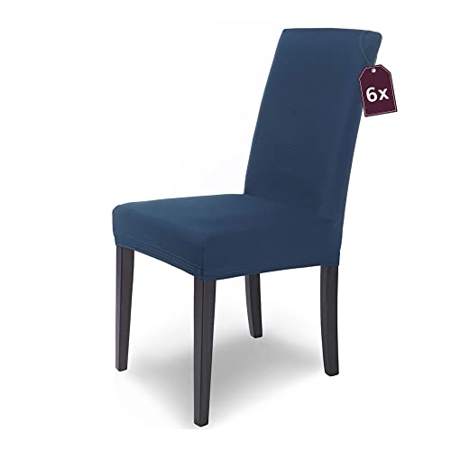 Scheffler Home Premium Stuhlhusse Mia blau 6er Set Stretch Husse für Schwingstühle Waschbarer Microfaser Bezug mit blickdichter Struktur als stilvoller Stuhlüberzug – Öko-Tex Zertifiziert von sh SCHEFFLER-HOME LIVE HOMESTYLE