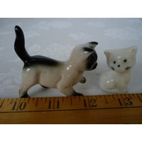 Paar, Vintage, Klein, Keramik, Katzen, Dekorativ, Figuren, Ornamente, Siam Katze, Weißes Kätzchen von shabbyfrenchstyle