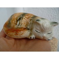 Vintage, Glasiert, Keramik, Katze, Schlafend, Liegendes Kätzchen, Klein, Figur, Ornament von shabbyfrenchstyle